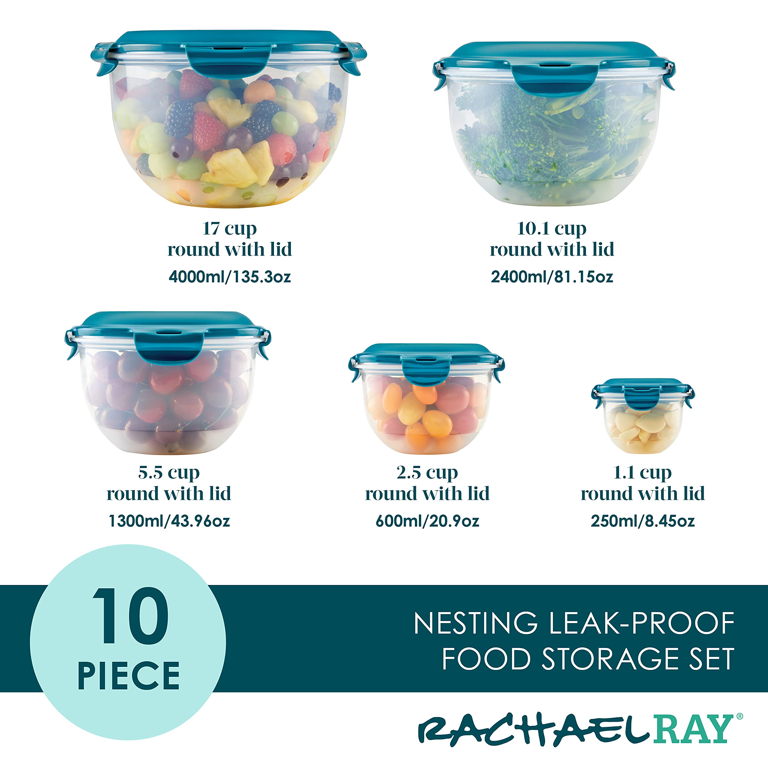 Foto 3 pulgar | Contenedor De Almacenamiento De Alimentos Rachael Ray A Prueba De Fugas, Juego De 10 Piezas - Venta Internacional.
