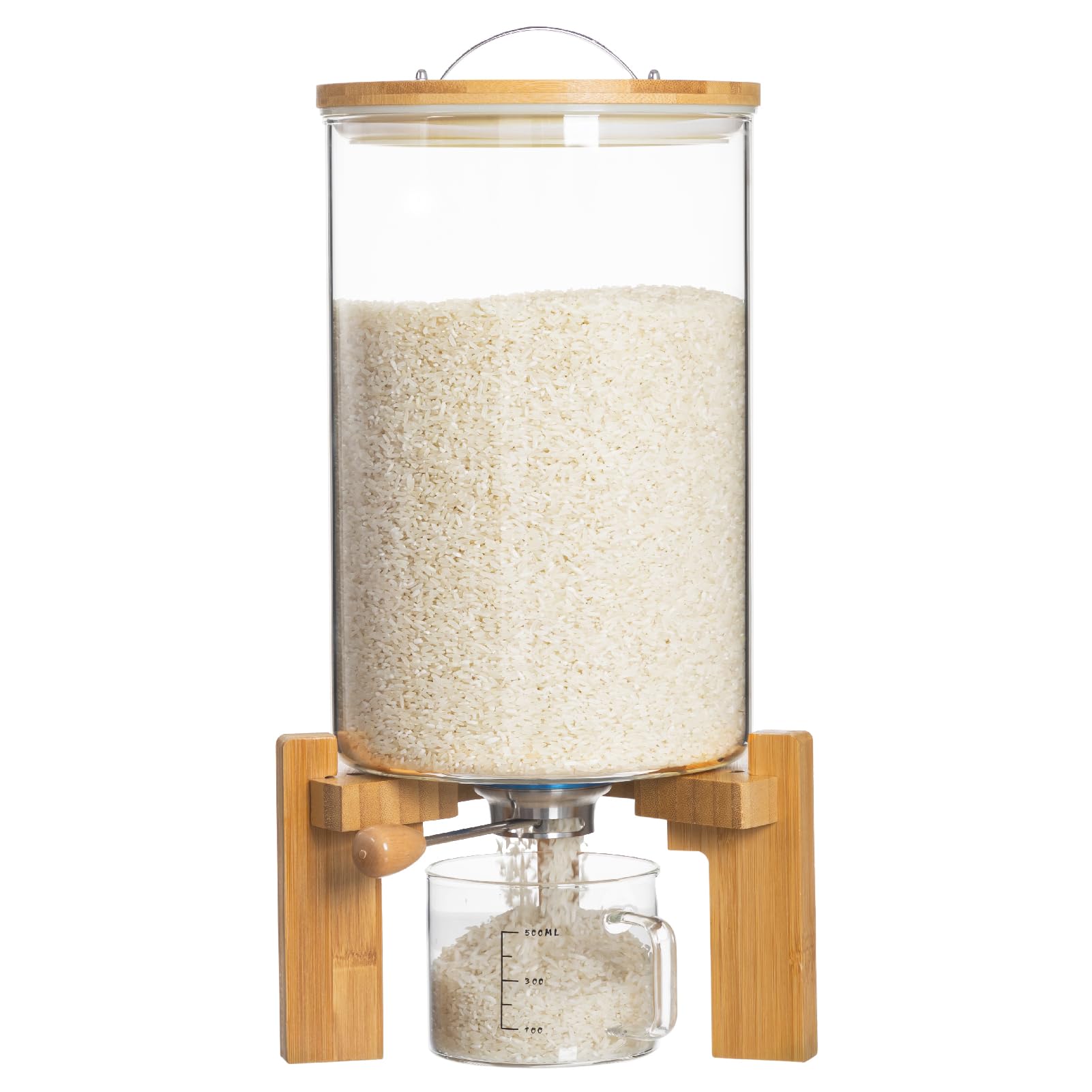 Foto 1 | Dispensador De Arroz Hblife De Vidrio De 8 Litros Con Soporte De Madera Y Taza Medidora - Venta Internacional.