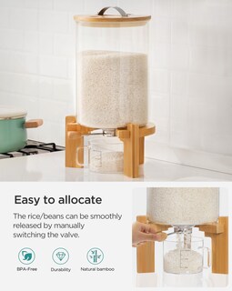 Foto 3 | Dispensador De Arroz Hblife De Vidrio De 8 Litros Con Soporte De Madera Y Taza Medidora - Venta Internacional.