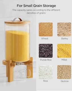 Foto 6 | Dispensador De Arroz Hblife De Vidrio De 8 Litros Con Soporte De Madera Y Taza Medidora - Venta Internacional.