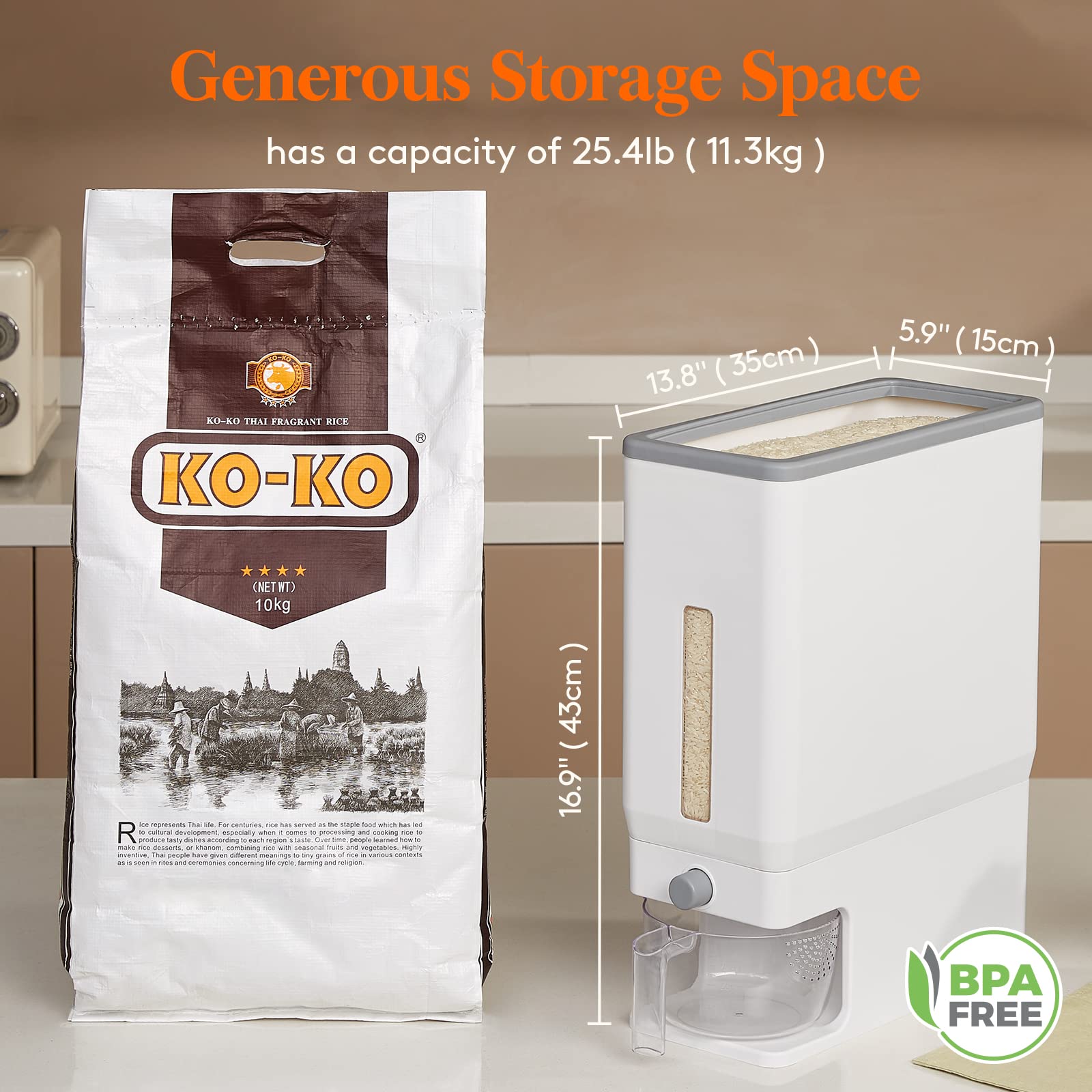 Foto 4 pulgar | Dispensador De Arroz Lifewit De 11,3 Kg Con Taza Medidora - Venta Internacional.