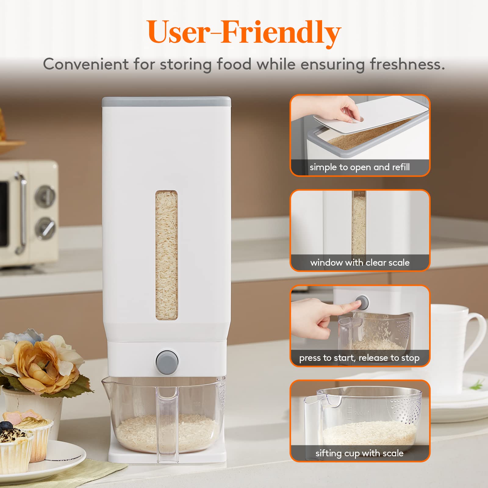 Foto 6 pulgar | Dispensador De Arroz Lifewit De 11,3 Kg Con Taza Medidora - Venta Internacional.