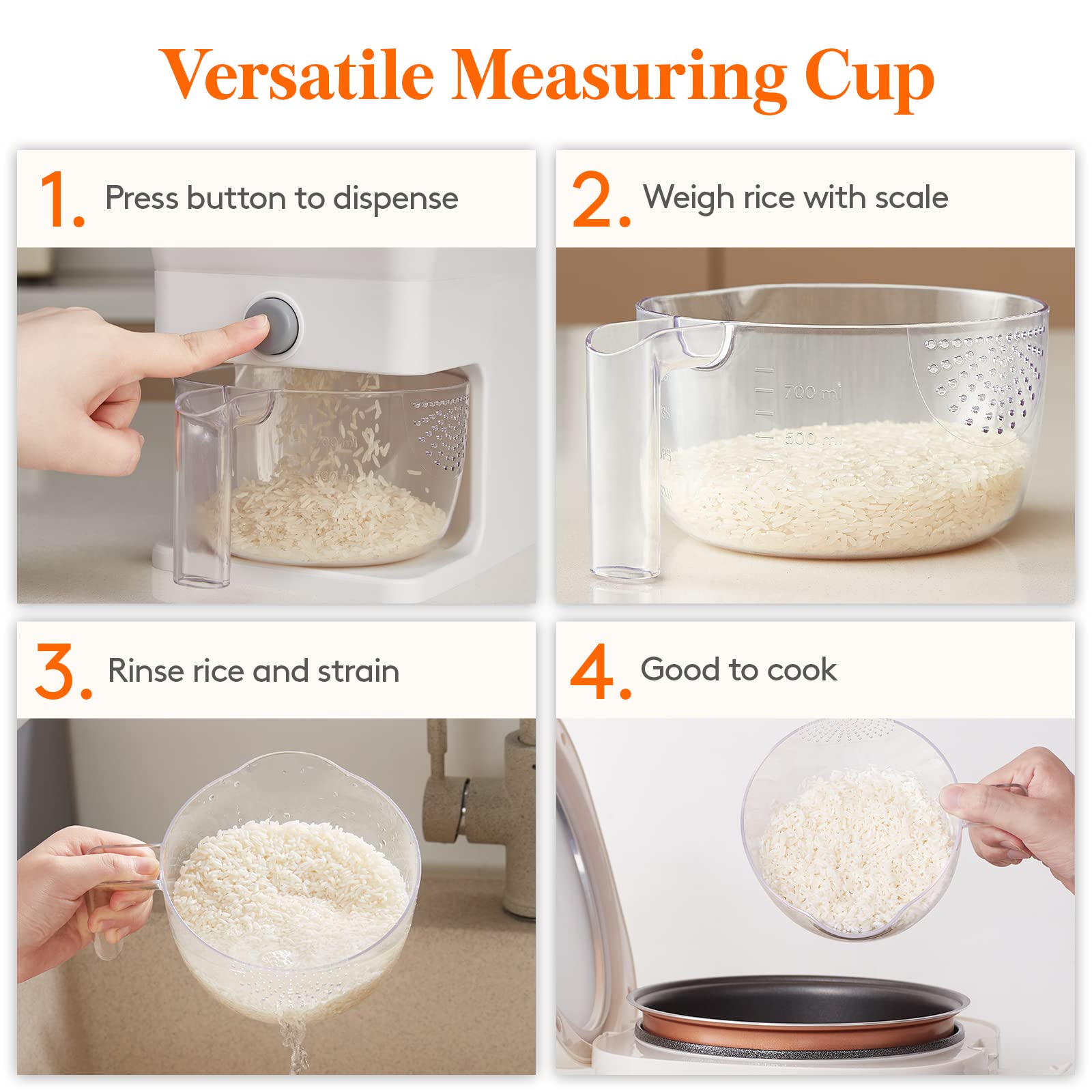 Foto 7 pulgar | Dispensador De Arroz Lifewit De 11,3 Kg Con Taza Medidora - Venta Internacional.