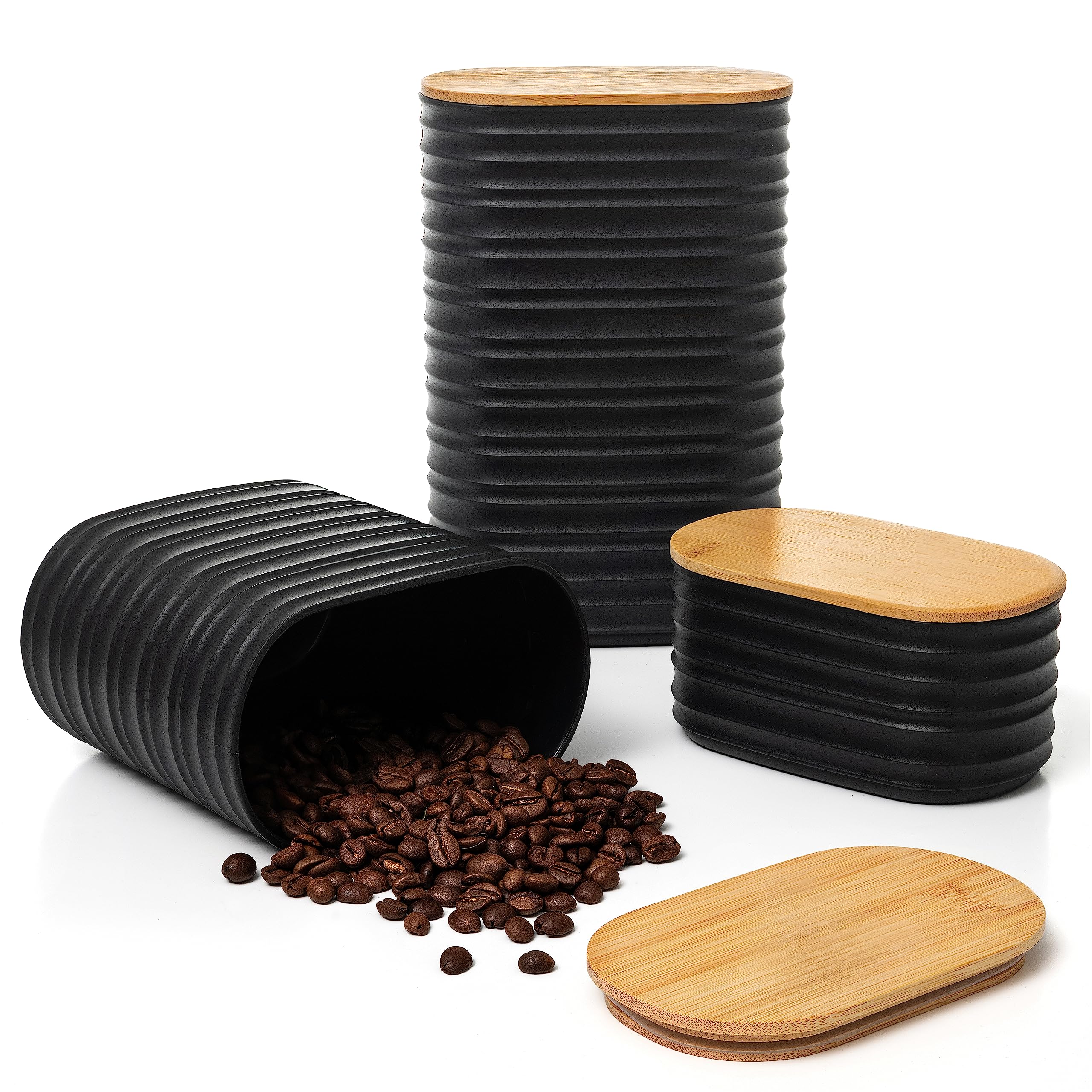 Foto 2 pulgar | Juego De Recipientes De Cocina Mixpresso De Plástico Negro Con Tapa De Bambú - Venta Internacional.