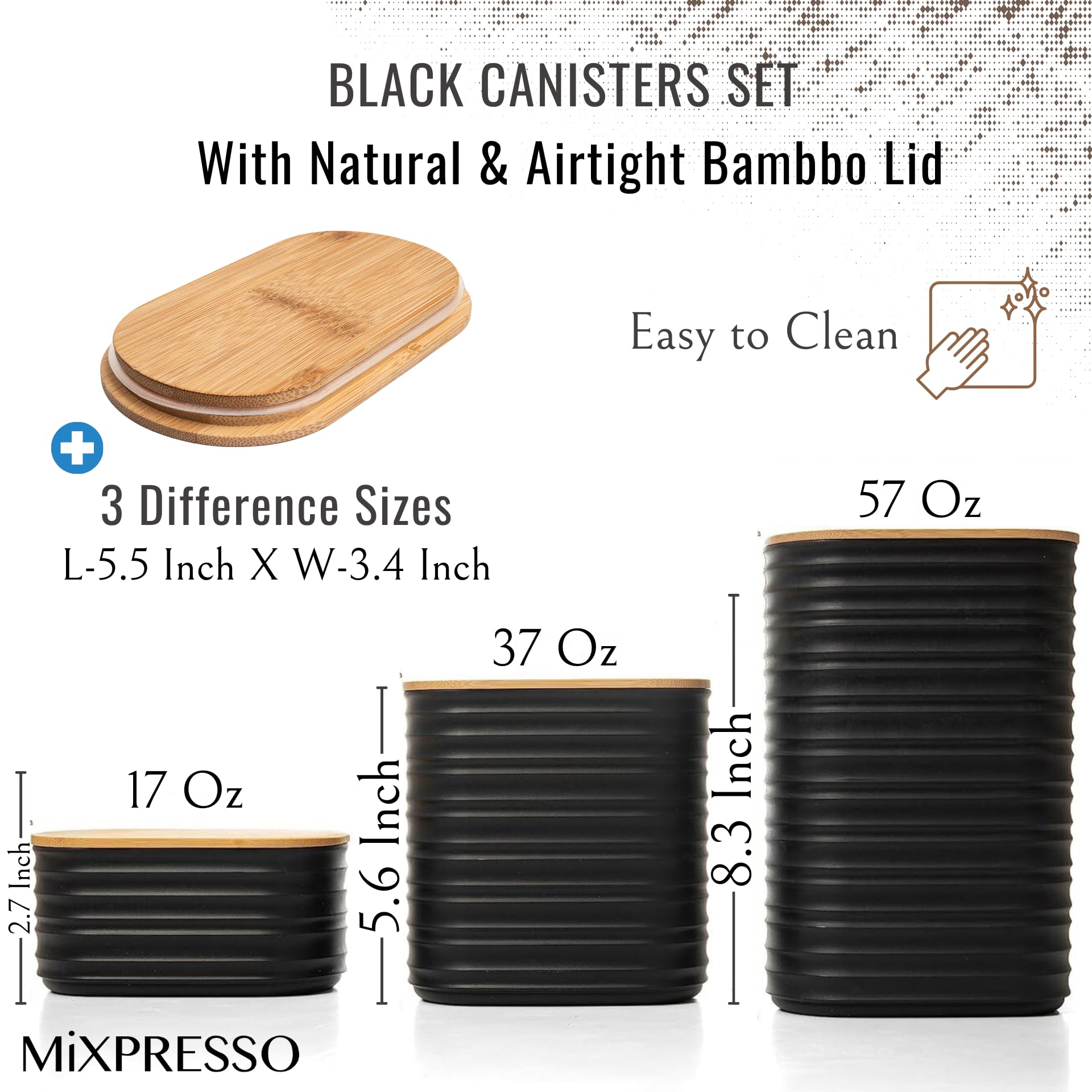 Foto 3 pulgar | Juego De Recipientes De Cocina Mixpresso De Plástico Negro Con Tapa De Bambú - Venta Internacional.