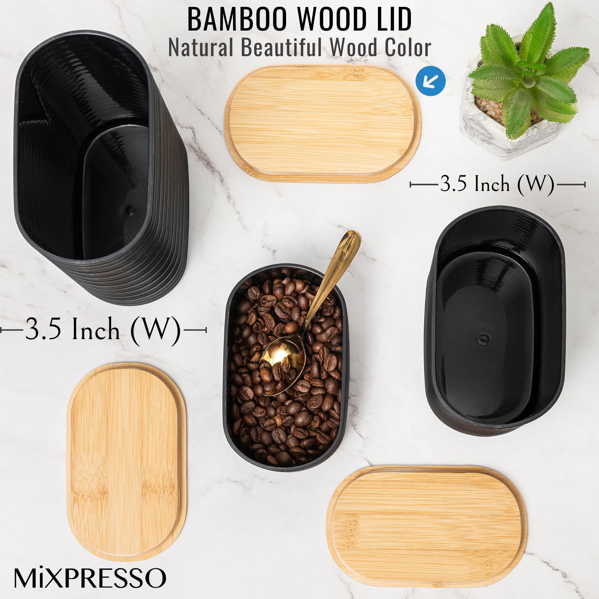 Foto 4 pulgar | Juego De Recipientes De Cocina Mixpresso De Plástico Negro Con Tapa De Bambú - Venta Internacional.