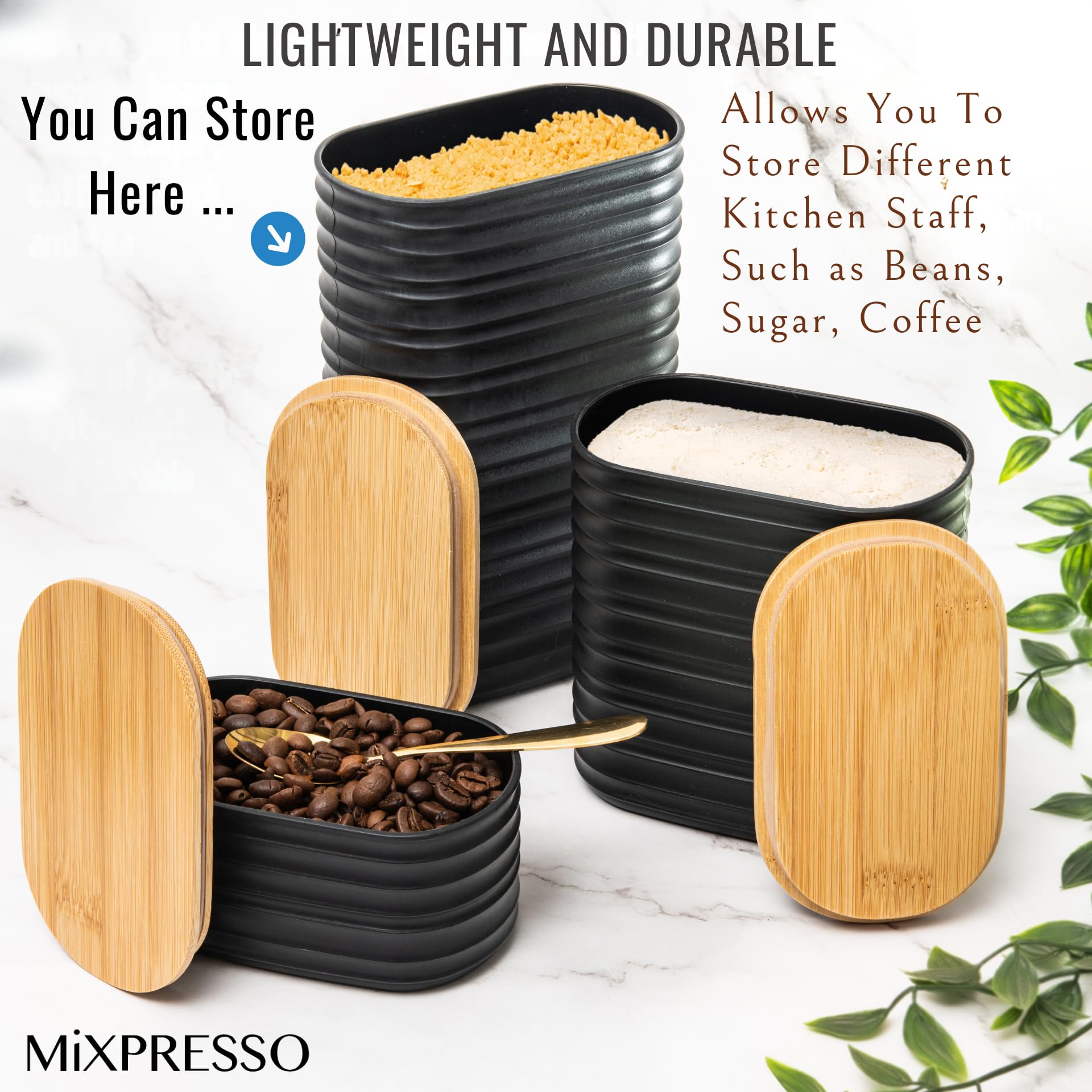 Foto 6 pulgar | Juego De Recipientes De Cocina Mixpresso De Plástico Negro Con Tapa De Bambú - Venta Internacional.