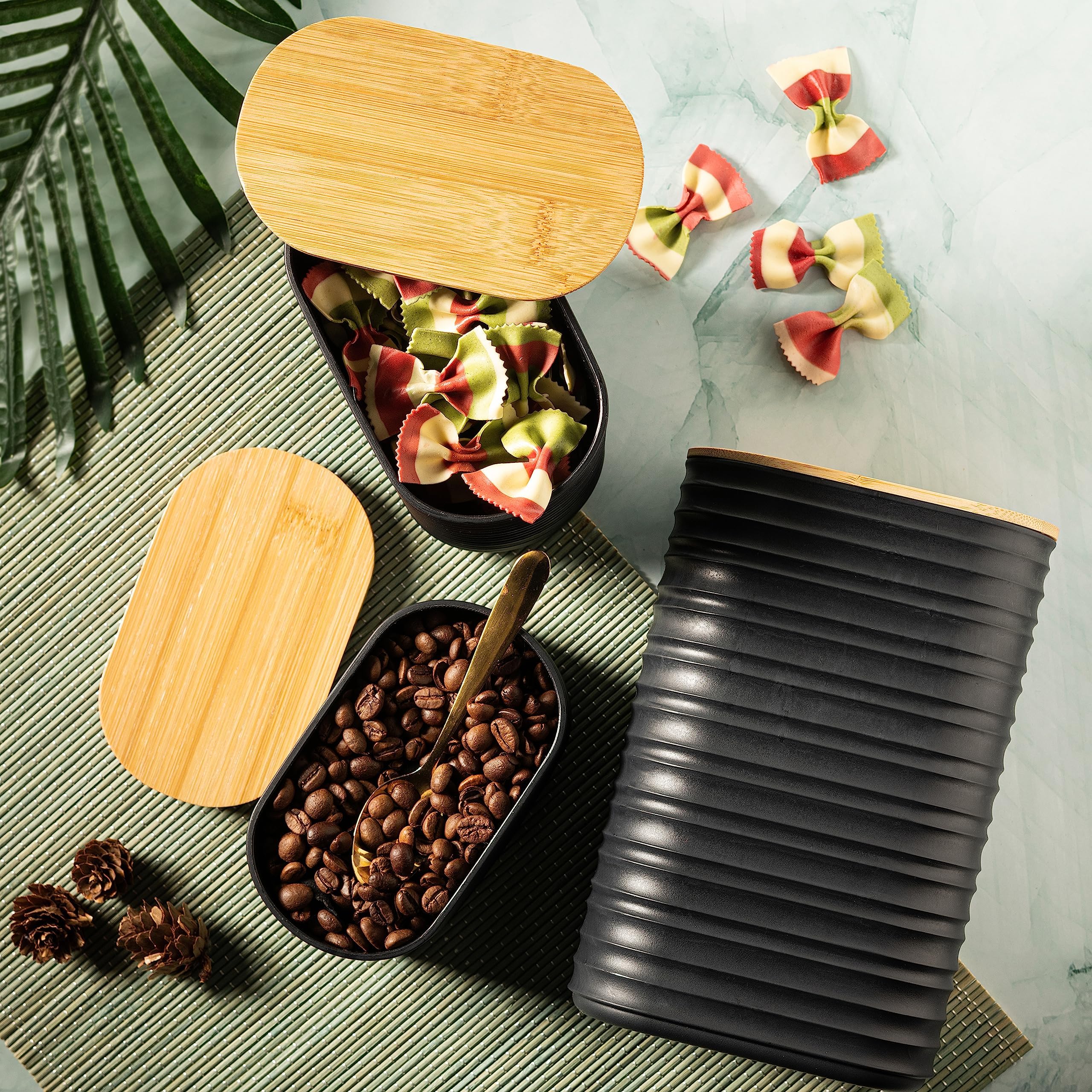 Foto 7 pulgar | Juego De Recipientes De Cocina Mixpresso De Plástico Negro Con Tapa De Bambú - Venta Internacional.