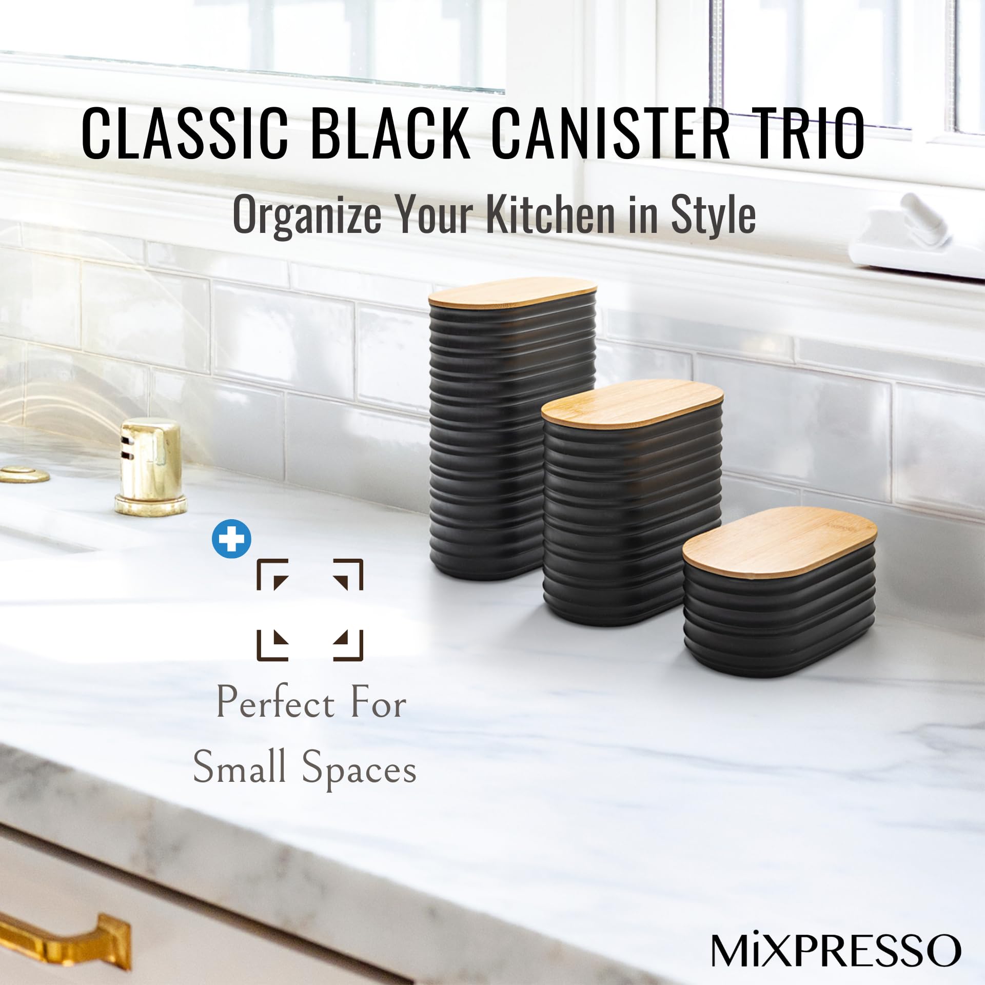 Foto 8 pulgar | Juego De Recipientes De Cocina Mixpresso De Plástico Negro Con Tapa De Bambú - Venta Internacional.