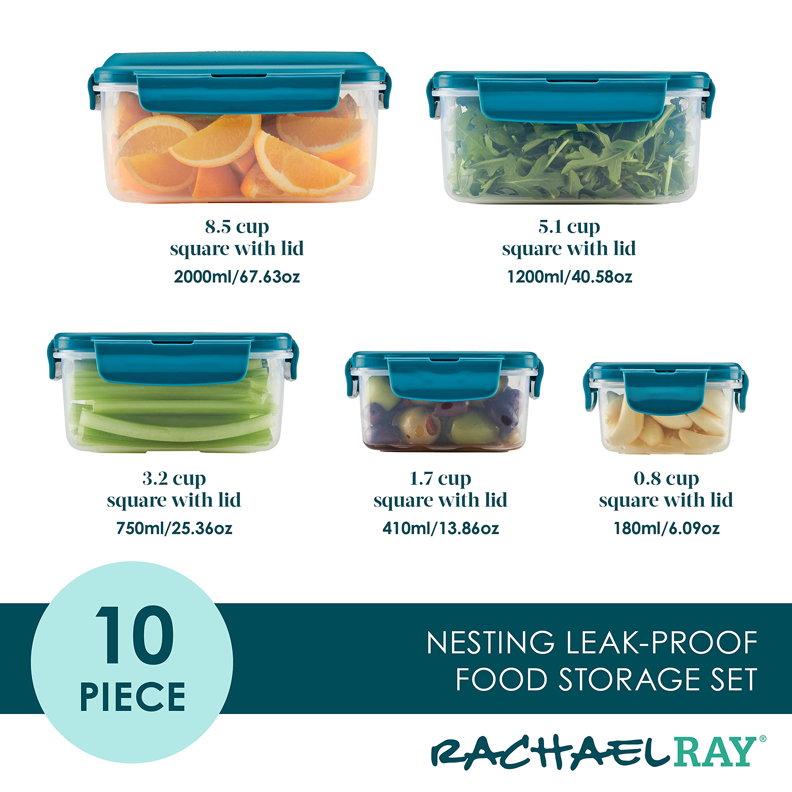 Foto 3 pulgar | Contenedor De Almacenamiento De Alimentos Rachael Ray A Prueba De Fugas, Juego De 10 Piezas - Venta Internacional.