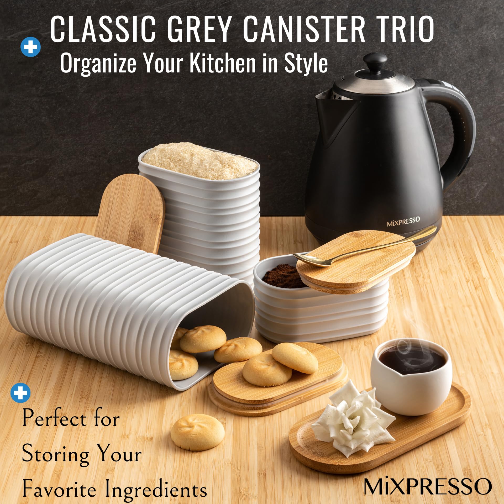 Foto 5 | Juego De Botes Mixpresso De Plástico Hermético Con Tapa De Bambú, 3 Unidades - Venta Internacional.