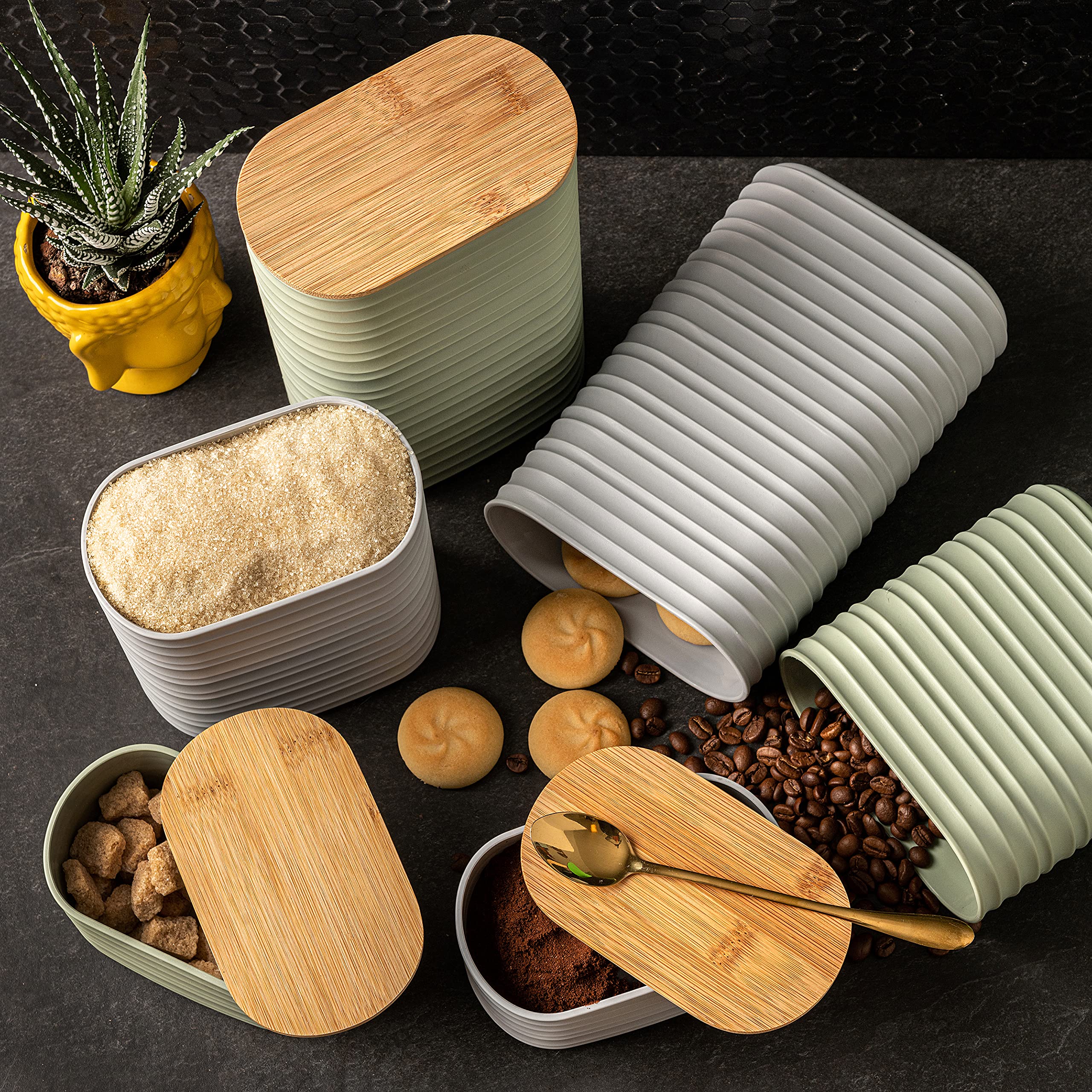 Foto 7 | Juego De Botes Mixpresso De Plástico Hermético Con Tapa De Bambú, 3 Unidades - Venta Internacional.