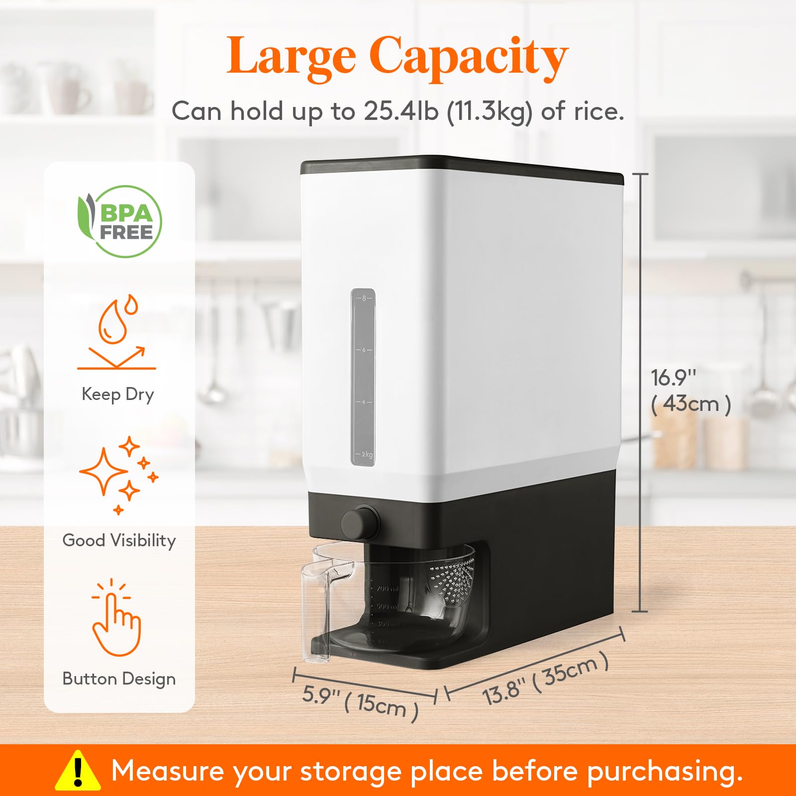 Foto 4 pulgar | Dispensador de Arroz Lifewit de 25,4 kg Sellado a Prueba de Humedad sin BPA - Venta Internacional