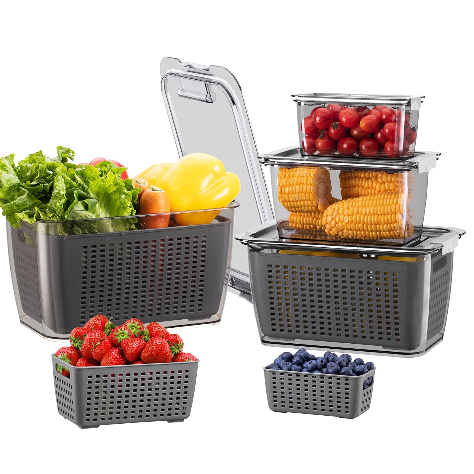 Foto 1 | Recipiente de Almacenamiento de Frutas y Verduras Luxear Gris 4 Unidades - Venta Internacional