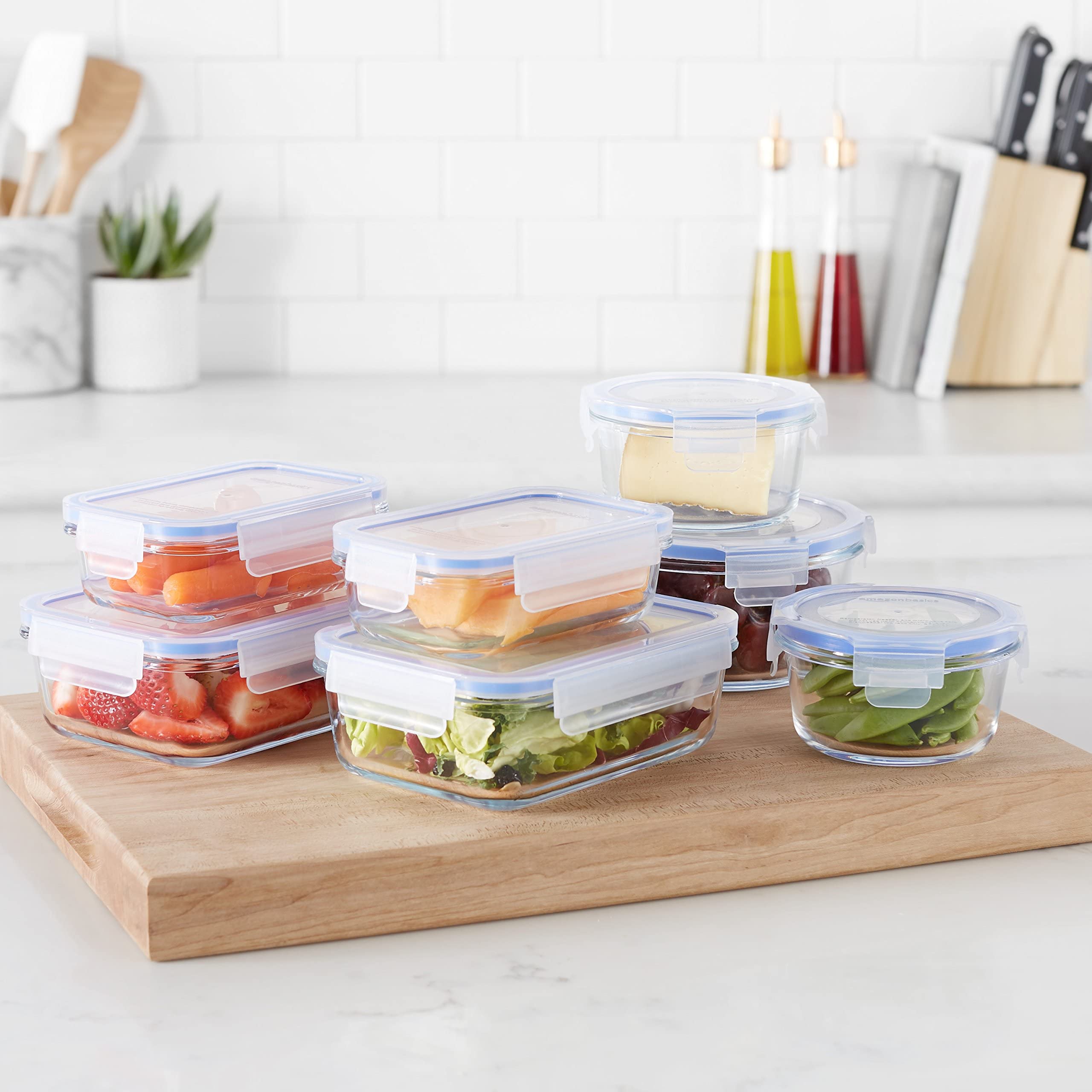 Foto 2 | Contenedores De Almacenamiento De Alimentos Amazon Basics De Vidrio A Prueba De Fugas, 14 Piezas - Venta Internacional.