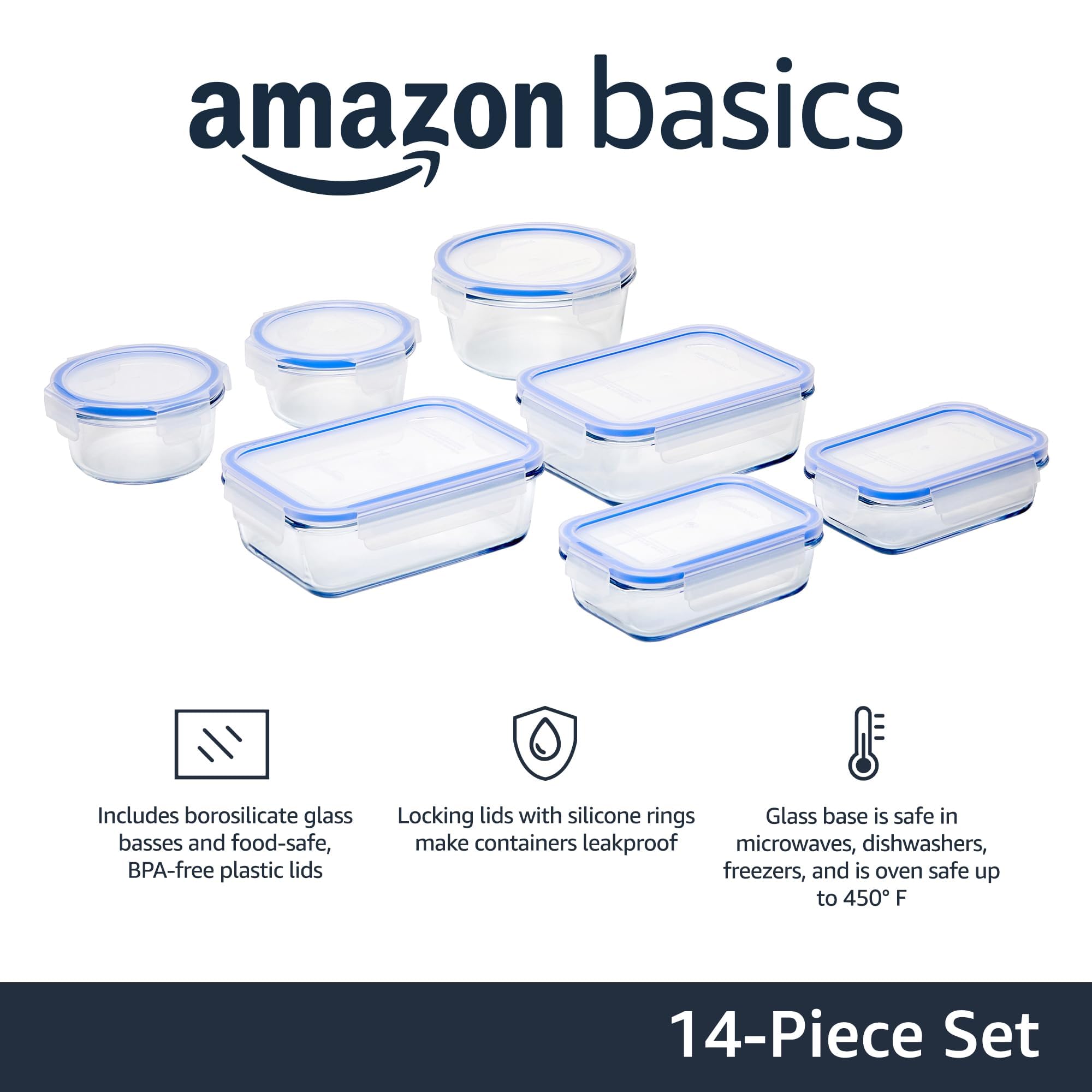 Foto 4 pulgar | Contenedores De Almacenamiento De Alimentos Amazon Basics De Vidrio A Prueba De Fugas, 14 Piezas - Venta Internacional.