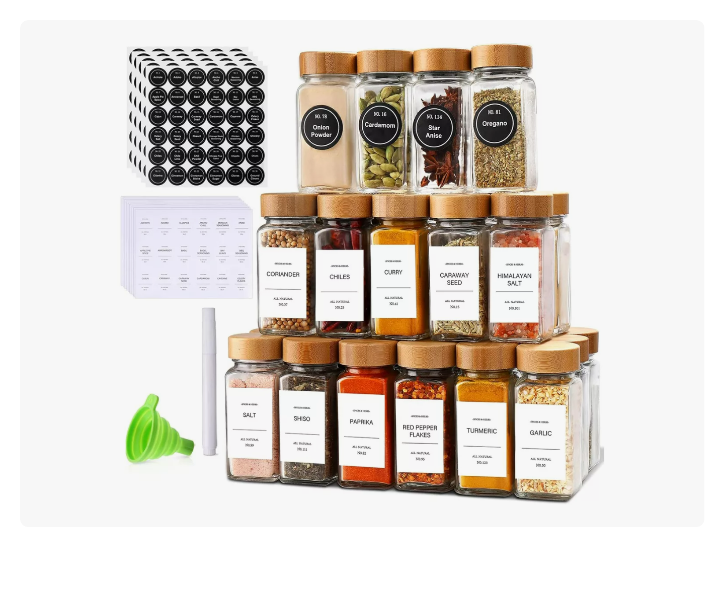U Chef 24 Tarros De Especias De Vidrio Con Tapa De Bambú Xtellar