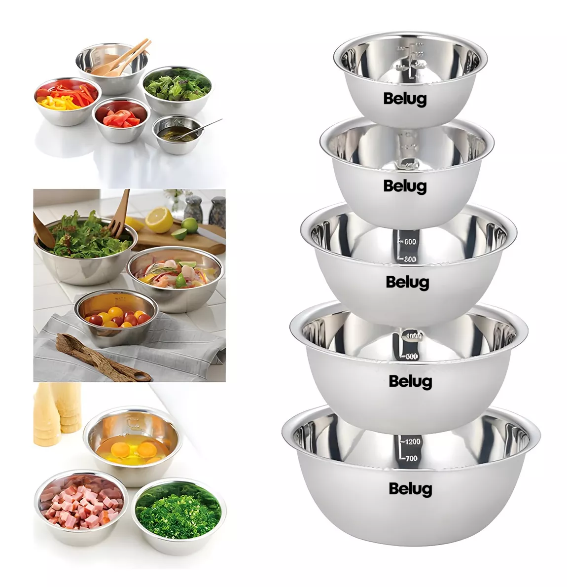 Foto 3 pulgar | Juego De Tazones Belug De Grado Alimenticio De Acero Inoxidable 5 Pcs, Plata