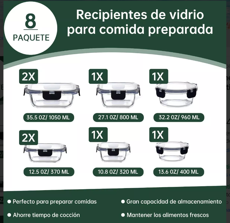 Foto 4 pulgar | Contenedores Xtellar Vidrio 8 Recipientes