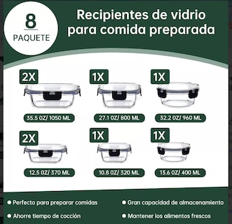 Foto 3 | Contenedores Xtellar Vidrio 8 Recipientes