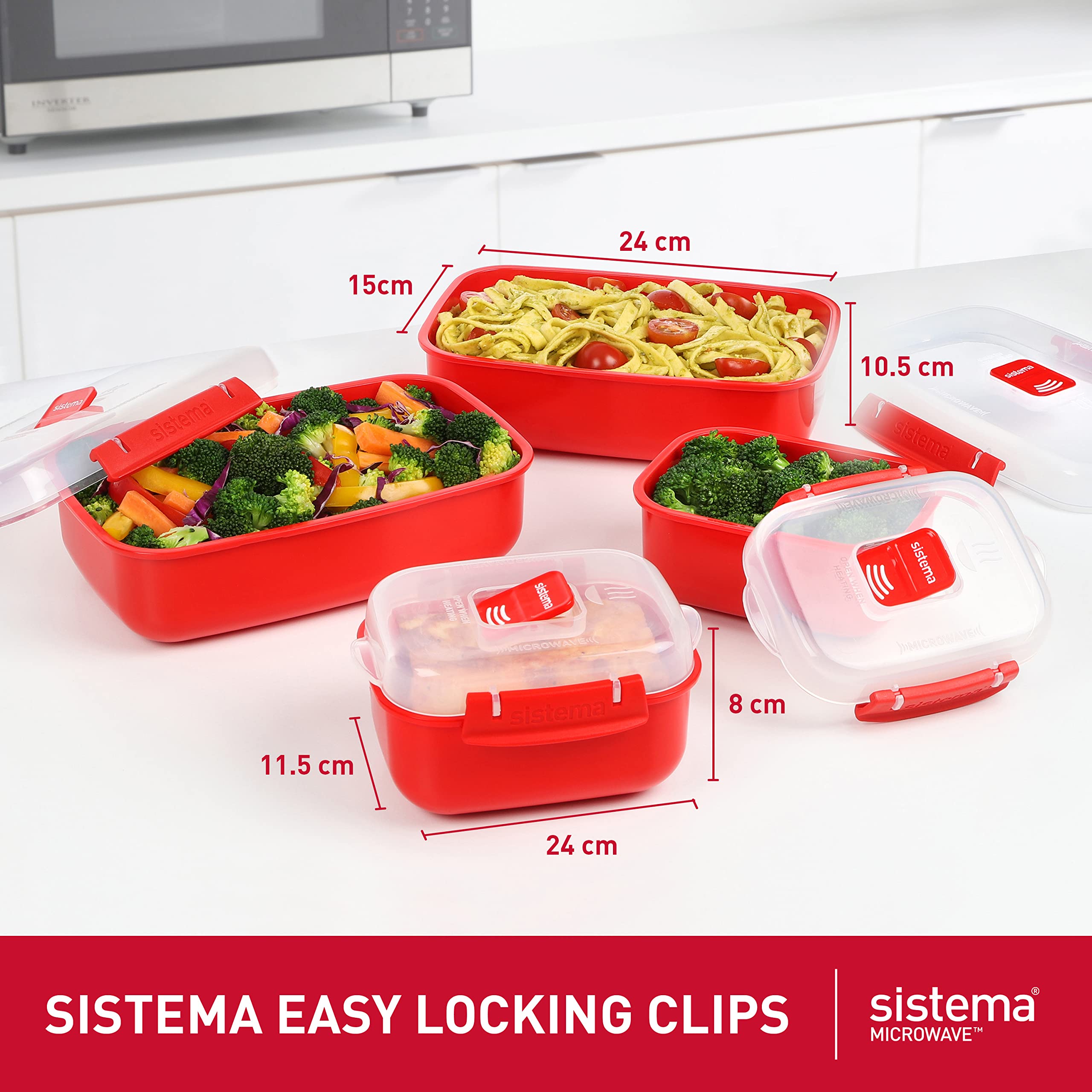 Foto 4 pulgar | Sistema De Recipientes De Almacenamiento De Alimentos Para Microondas, Color Rojo, Juego De 4 - Venta Internacional.