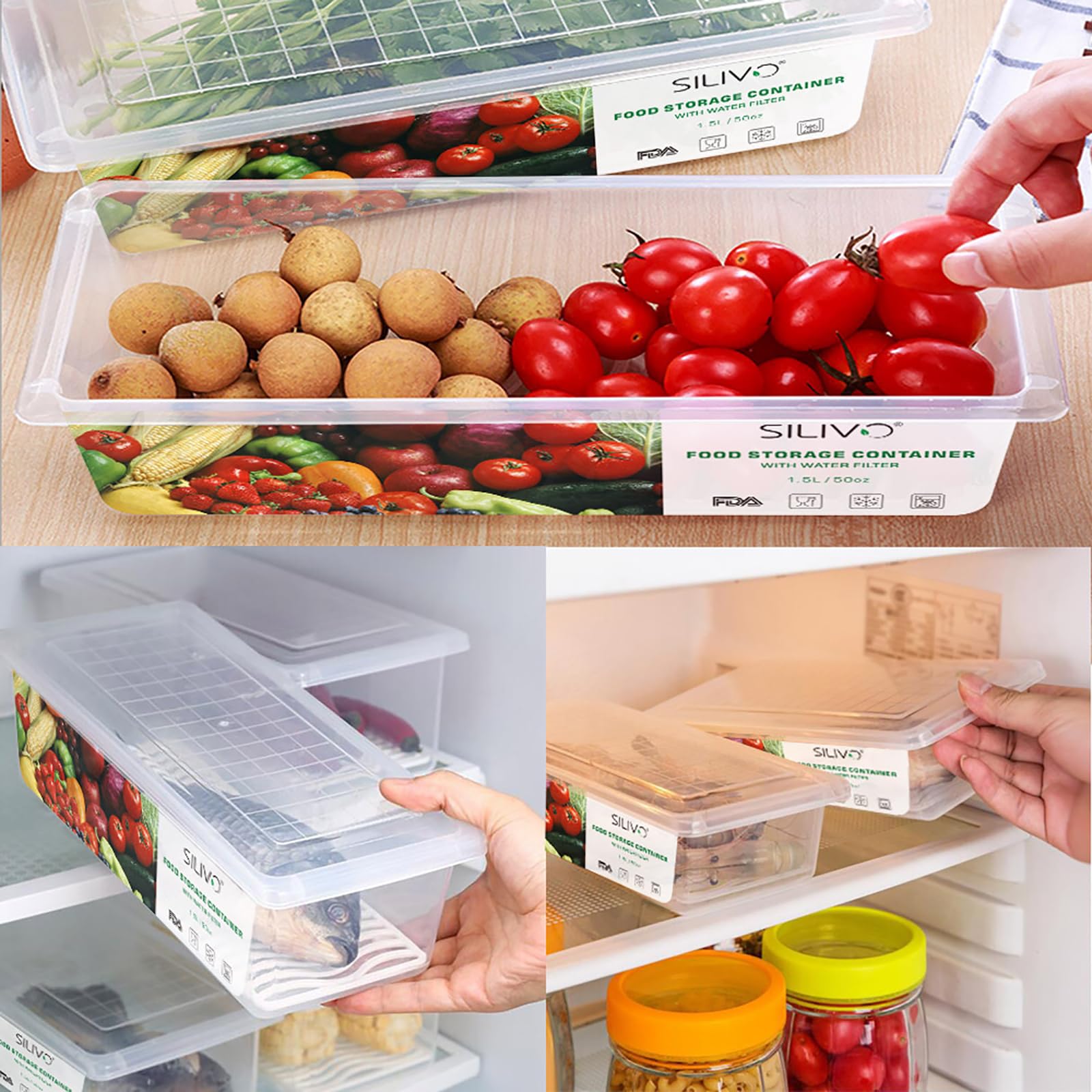 Foto 4 | Recipientes De Almacenamiento De Frutas Silivo De 1,5 L Para Nevera (paquete De 3) - Venta Internacional.