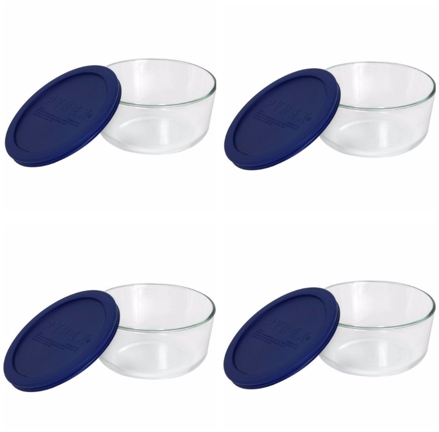 Contenedor Pyrex, Plato Redondo Para 4 Tazas Con Tapa Azul Oscuro, 4 Unidades - Venta Internacional.