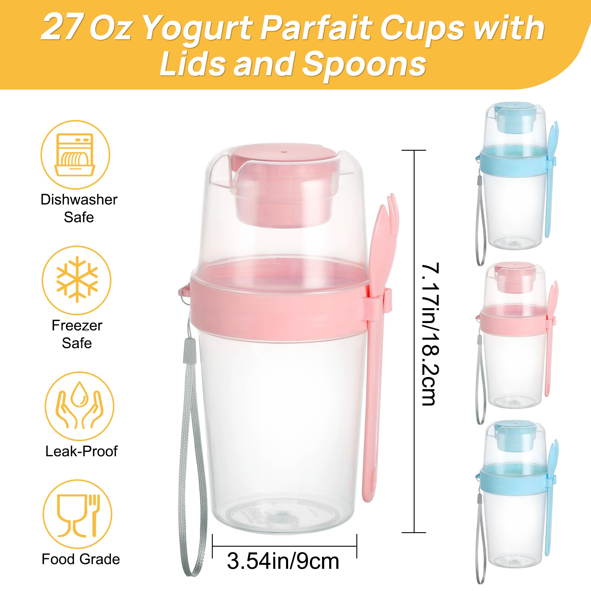 Foto 2 | Vasos Para Helado De Yogur Vtopmart, 800 Ml, Paquete De 4 Con Tapas Y Cucharas - Venta Internacional.