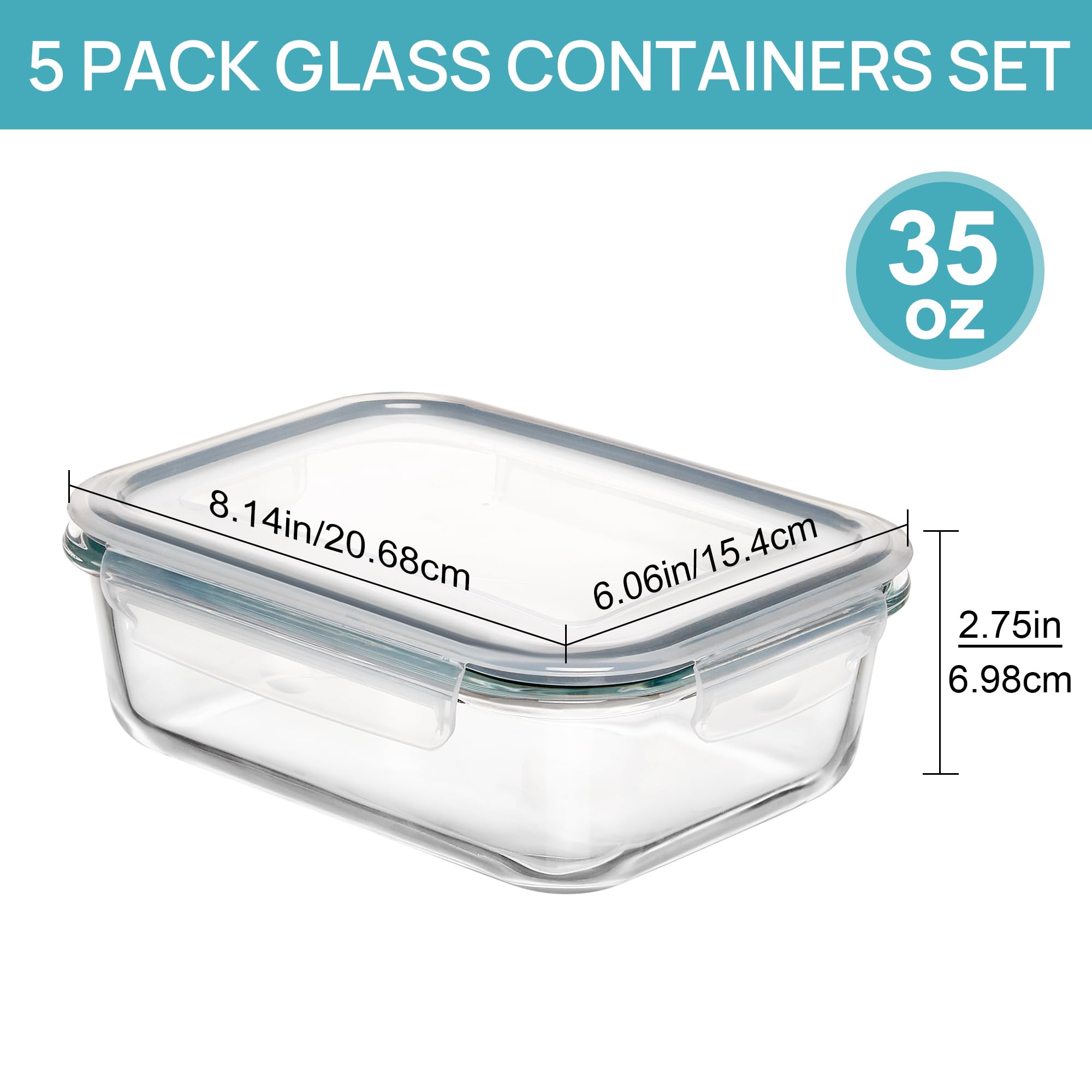 Foto 8 pulgar | Recipientes De Vidrio Para Almacenamiento De Alimentos Vtopmart 35 Ml (paquete De 5) - Venta Internacional.