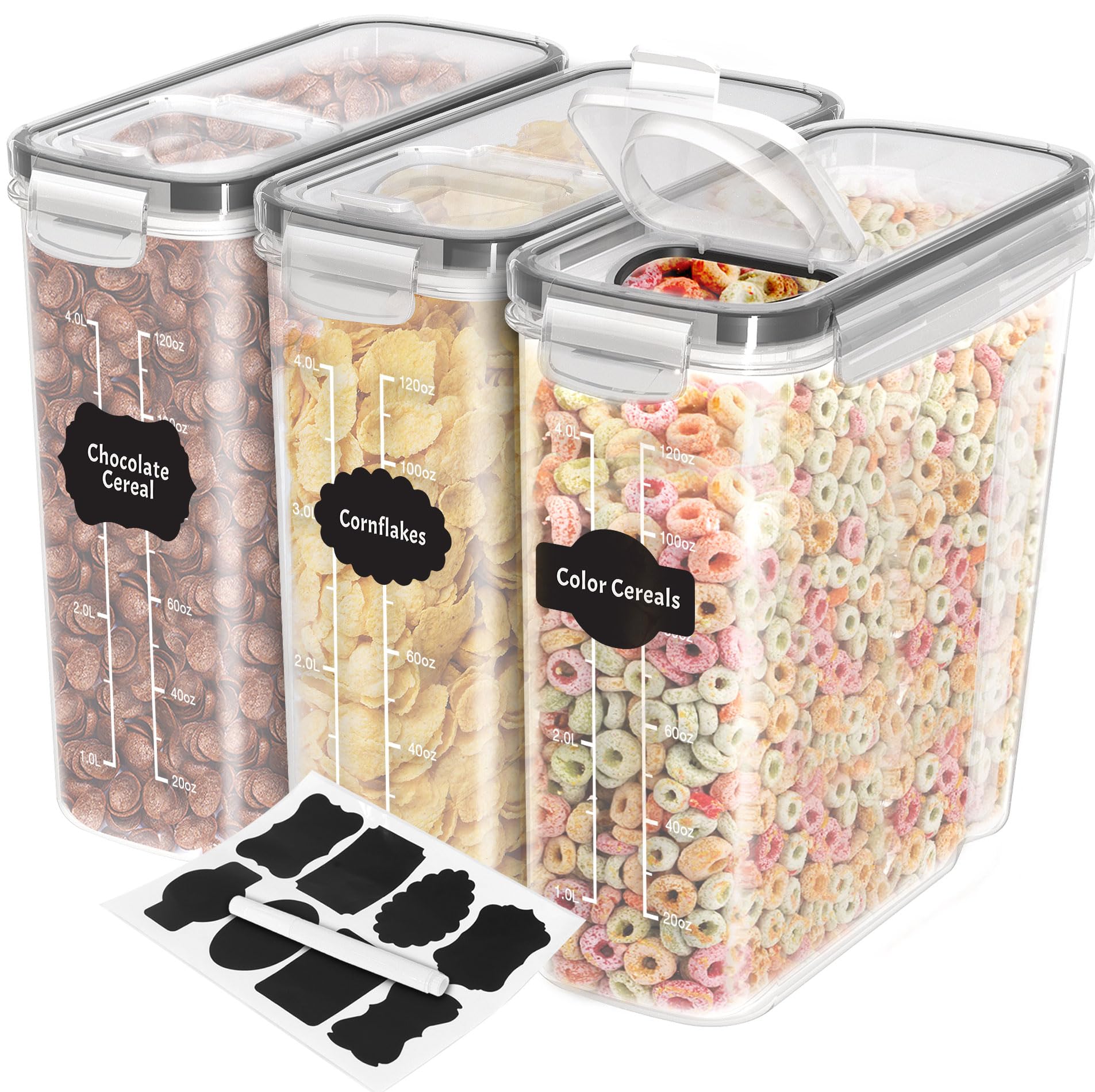 Recipientes Para Cereales Utopia Kitchen, 4 Litros, Herméticos, 3 Unidades, Transparentes - Venta Internacional.
