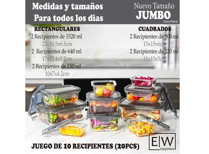 Foto 5 pulgar | Easyware Xtellar Jumbo Juego De 10 Recipientes Contenedores