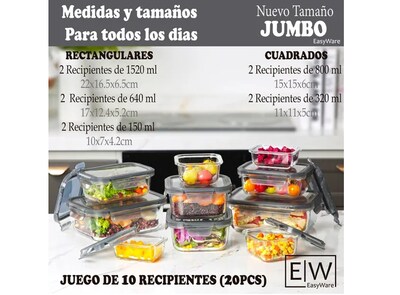 Foto 4 | Easyware Xtellar Jumbo Juego De 10 Recipientes Contenedores