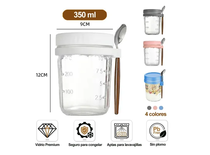Foto 2 | 4 Xtellar Pzs Recipientes De Avena Overnight Vidrio Mason Jar 12 Oz