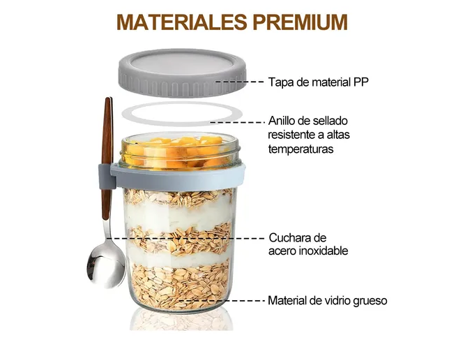 Foto 4 | 4 Xtellar Pzs Recipientes De Avena Overnight Vidrio Mason Jar 12 Oz