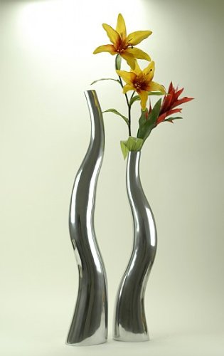 Foto 2 pulgar | Juego De Jarrones De Aluminio Pulido Contemporáneos, Altos Y Ondulados, 2 Unidades - Venta Internacional.