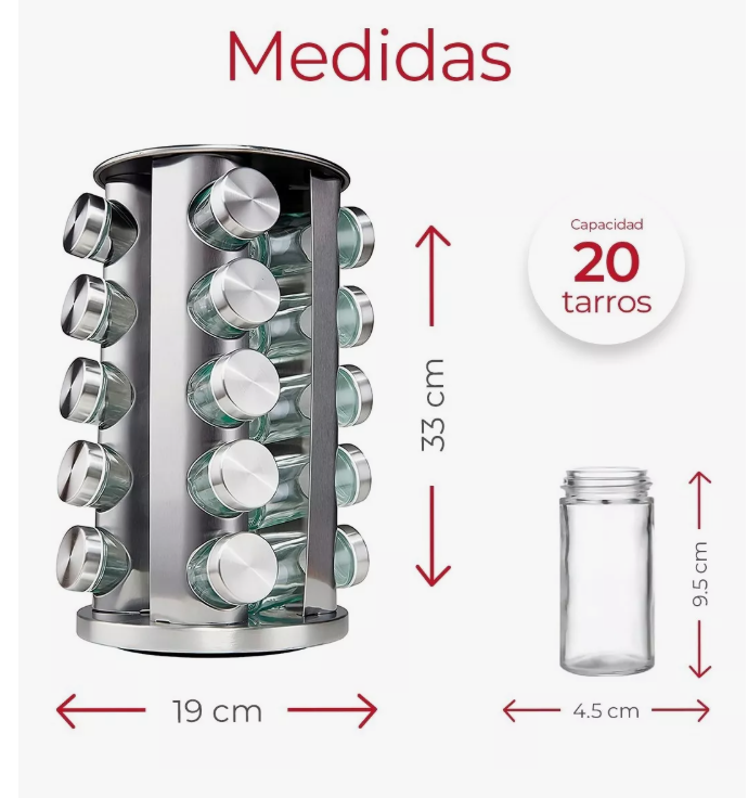 Foto 4 pulgar | Especiero Giratorio, 20 Tarros Vidrio Organizador De Especias Y Condimentos