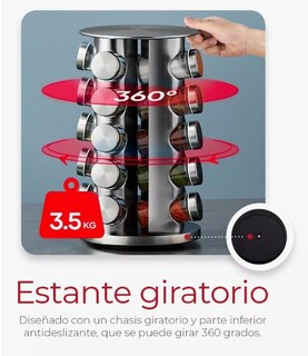 Foto 4 | Especiero Giratorio, 20 Tarros Vidrio Organizador De Especias Y Condimentos