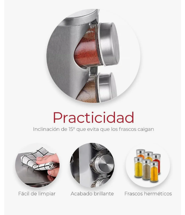 Foto 6 pulgar | Especiero Giratorio, 20 Tarros Vidrio Organizador De Especias Y Condimentos