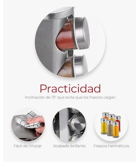 Foto 5 | Especiero Giratorio, 20 Tarros Vidrio Organizador De Especias Y Condimentos