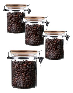 Foto 1 | Juego 4 Frascos Vidrio Herméticos Con Tapa De Madera 900 Ml