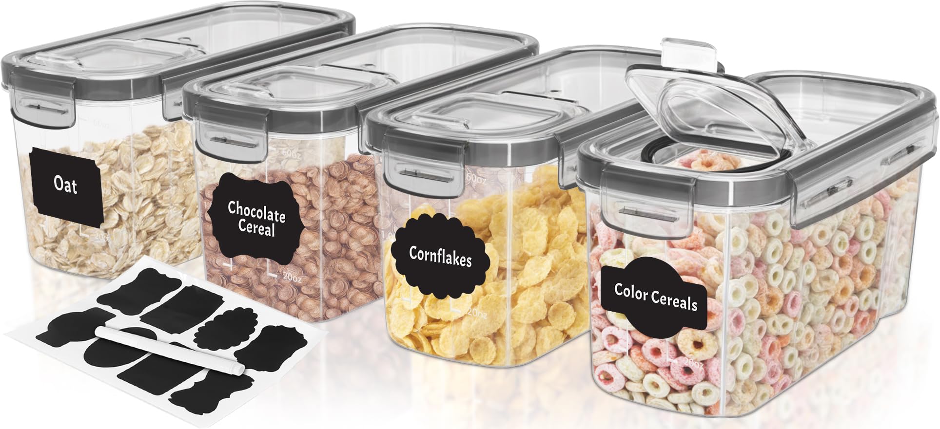 Recipientes Para Cereales Utopia Kitchen, 2 Litros, 4 Unidades, Transparentes - Venta Internacional.