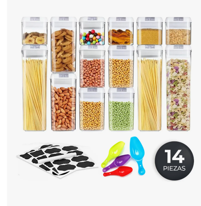 Recipientes Herméticos De Almacenamiento De Cocina 14 Pz Color Blanco