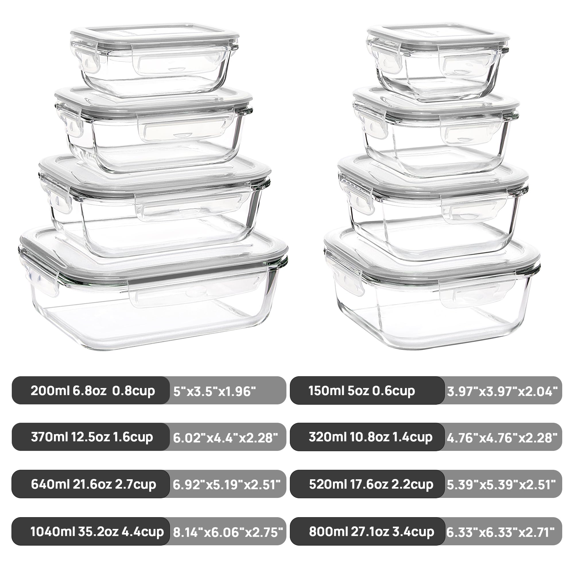 Foto 3 pulgar | Recipientes De Vidrio Para Almacenamiento De Alimentos Vtopmart, Paquete De 8 Tapas Herméticas - Venta Internacional.