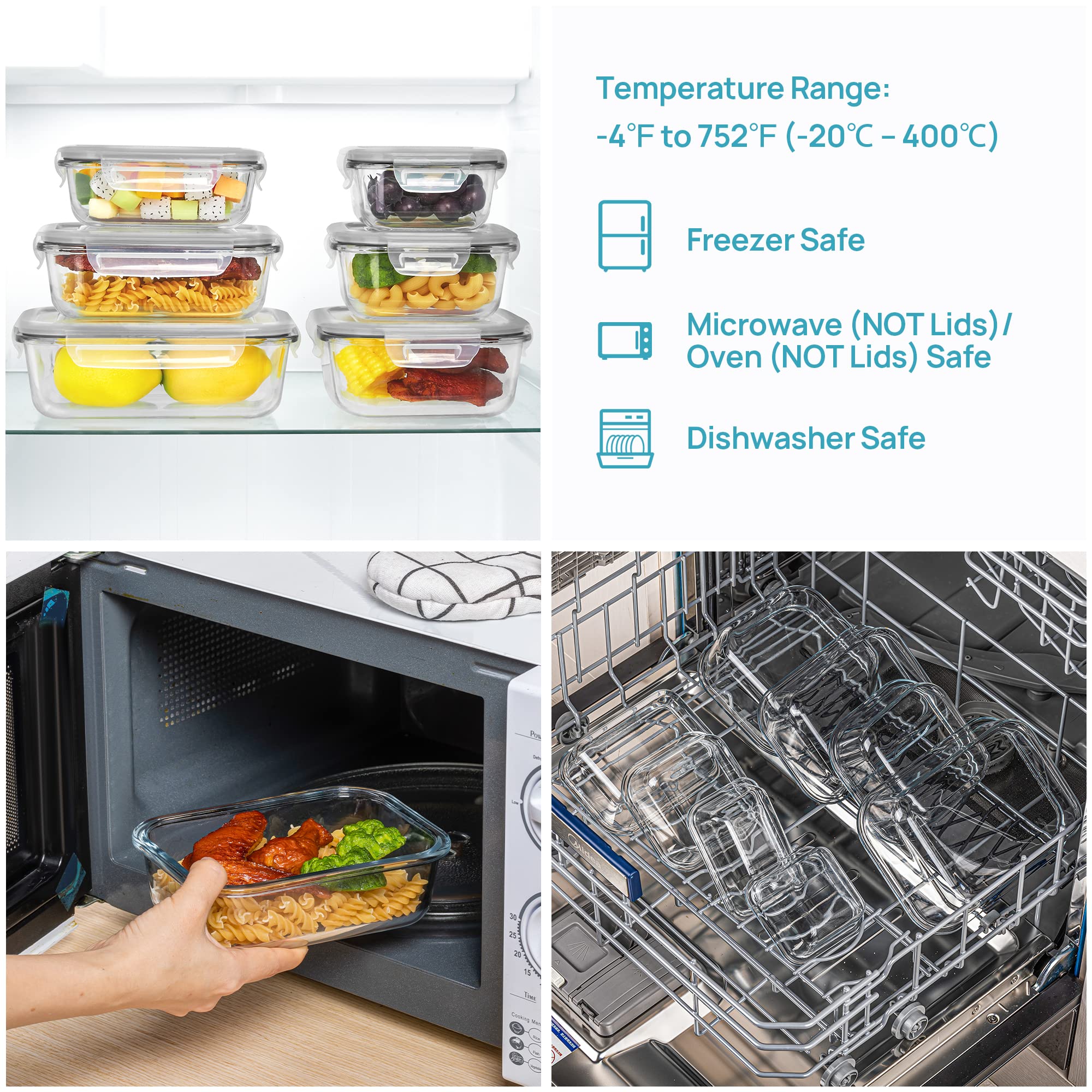 Foto 4 pulgar | Recipientes De Vidrio Para Almacenamiento De Alimentos Vtopmart, Paquete De 8 Tapas Herméticas - Venta Internacional.