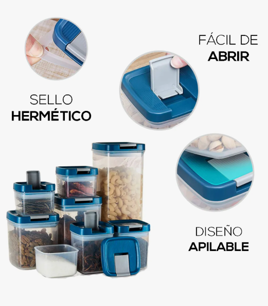 Foto 4 | Contenedores 8 Recipientes Herméticos Cereales Y Alimentos Color Blanco