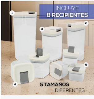 Foto 5 | Contenedores 8 Recipientes Herméticos Cereales Y Alimentos Color Blanco