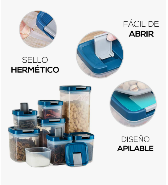 Foto 6 pulgar | Contenedores 8 Recipientes Herméticos Cereales Y Alimentos Color Azul