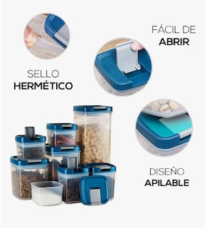 Foto 5 | Contenedores 8 Recipientes Herméticos Cereales Y Alimentos Color Azul