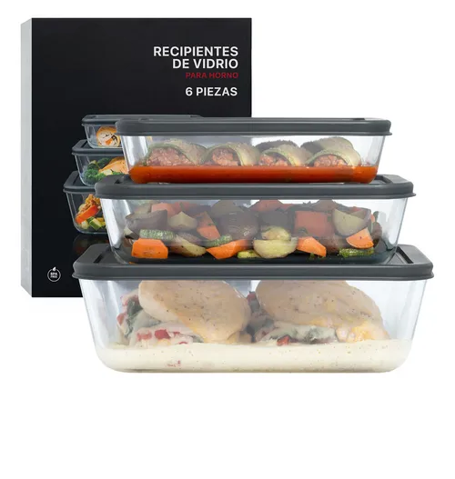 Xtellar Set De 3 Refractarios Multifuncionales De Vidrio Premium Con Tapa
