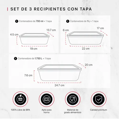 Foto 4 pulgar | Xtellar Set De 3 Refractarios Multifuncionales De Vidrio Premium Con Tapa